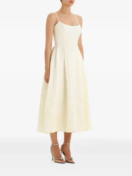 Rochie midi Post Meridiem din jacard până la genunchi de costum galben