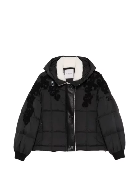 Palton Ermanno Firenze cu model floral cu glugă cu aplicații negru