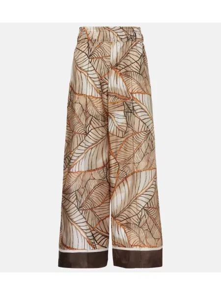 Pantaloni Brunello Cucinelli de mătase cu imagine maro