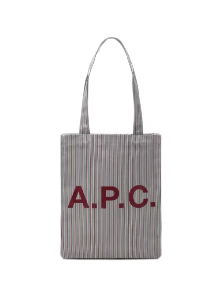 Geantă shopper A.p.c. cu dungi cu imagine verde