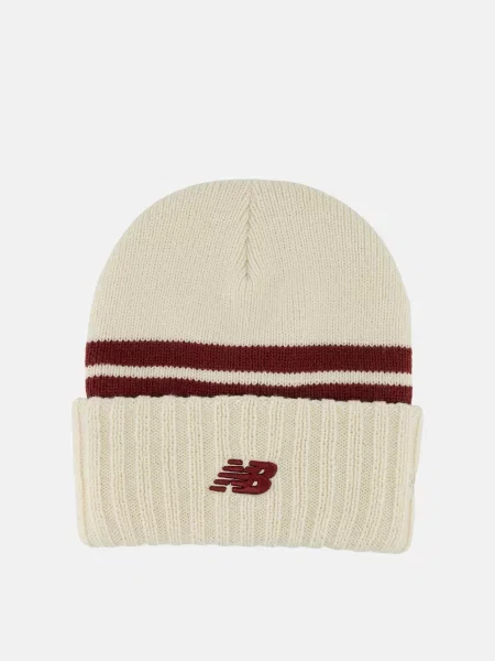 Смугаста трикотажна шапка New Balance бежева