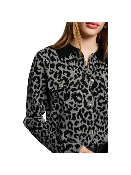 Cardigan Morgan cu model leopard negru