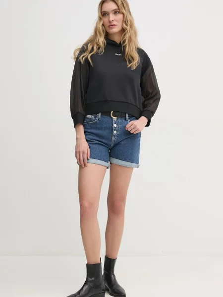 Dkny bluza z kapturem z aplikacją czarny