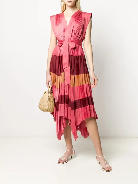 Rochie Ulla Johnson cu dungi plisată de costum roz