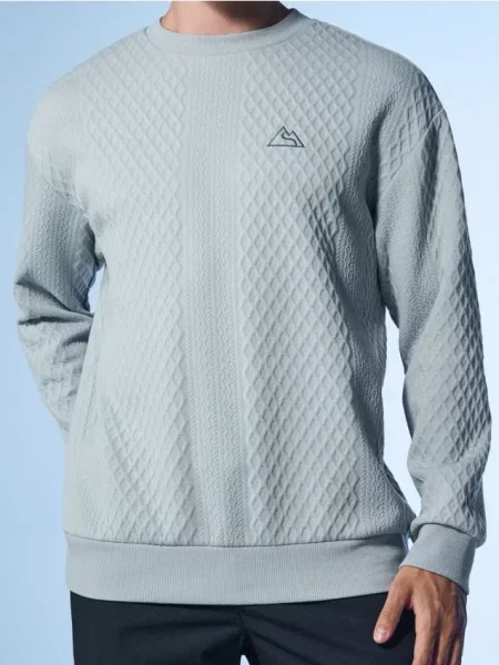 Sinsay Strukturalna bluza crewneck z haftem błękitny