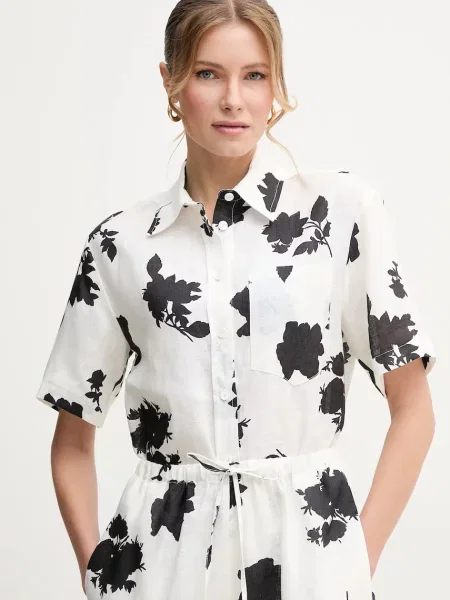 Liviana Conti cămașă de in femei cu guler clasic regular alb