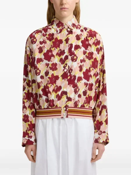 Jedwabna koszula Marni w paski czerwona