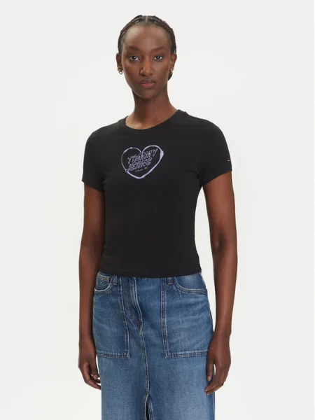 Tommy Jeans Póló Heart fekete