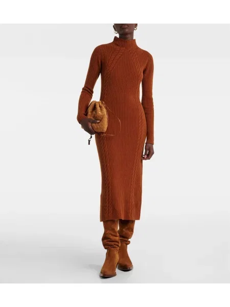 Rochie midi Max Mara de lână până la genunchi de costum maro