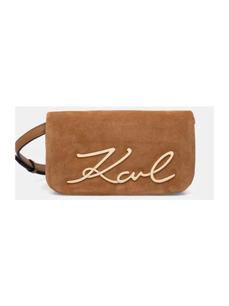 Karl Lagerfeld torebka crossbody zamszowa K/SIGNATURE brązowa