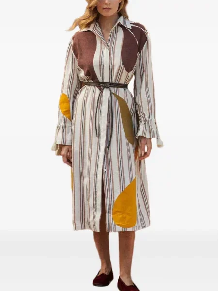 Sukienka midi Paula w paski do kolan garniturowa biała