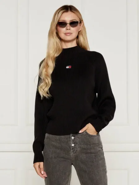 Pulover Tommy Jeans cu guler înalt negru