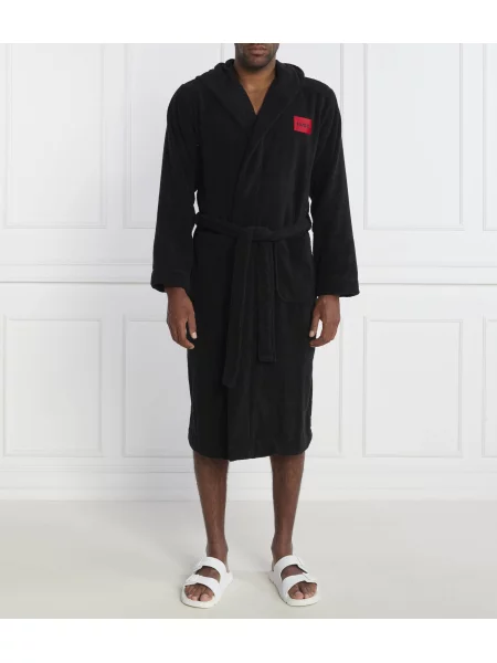 HUGO Halat de baie lung Terry Gown gri / roșu negru