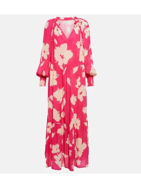Zamatové oblekové maxi šaty Velvet s potlačou ružová