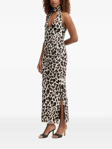 Rochie maxi Silvian Heach cu imagine cu model leopard cu gât halter maro