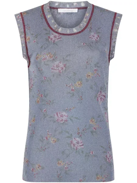 Top Rabanne cu model floral cu imagine albastru