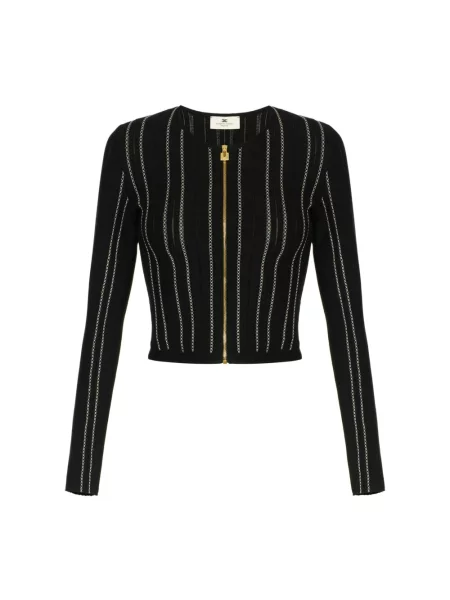 Lniany kardigan Elisabetta Franchi czarny