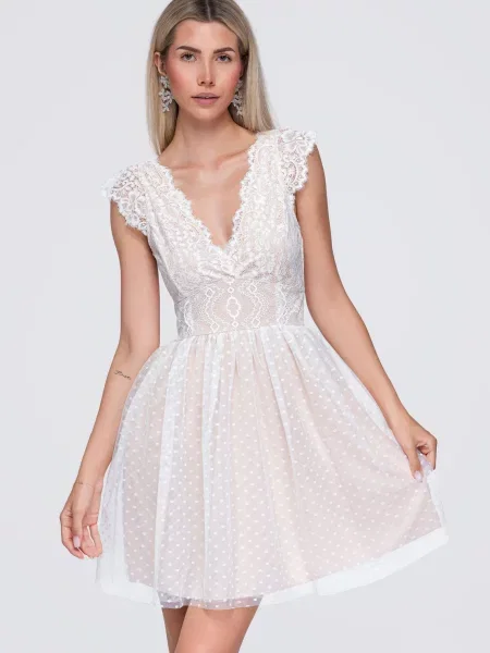 Rochie mini Edoti din dantelă alb