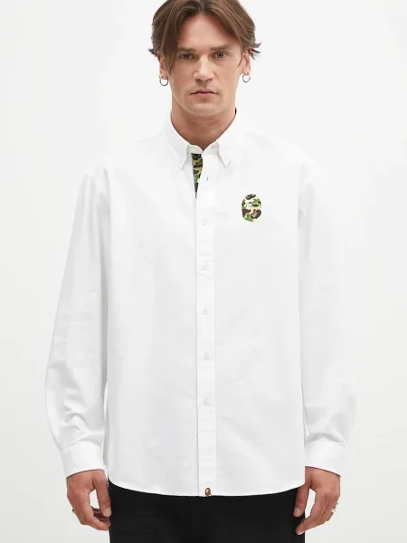 A Bathing Ape camasa din Abc Camo One Point Relaxed Fit barbati cu guler button-down regular alb