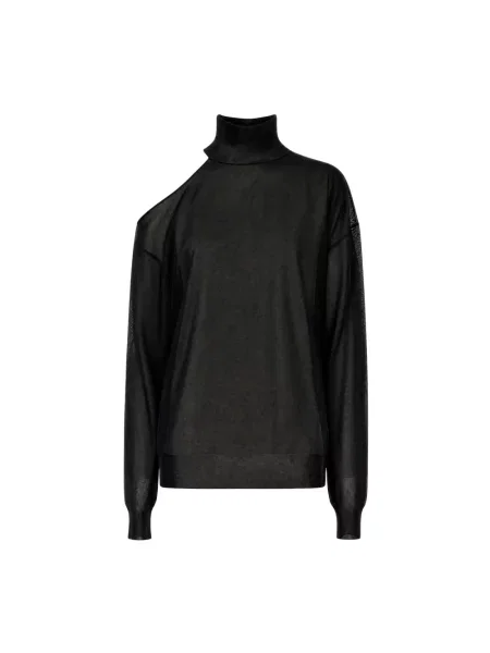 Lniany sweter z golfem Fendi czarny