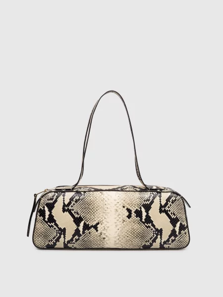 Шкіряна сумка-багет Simona з тисненням під шкіру рептилії Khaite бежева