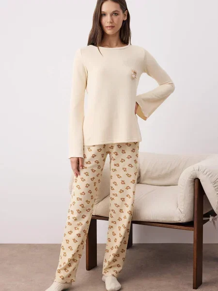 Trendyol Pijama ecru deschis maro