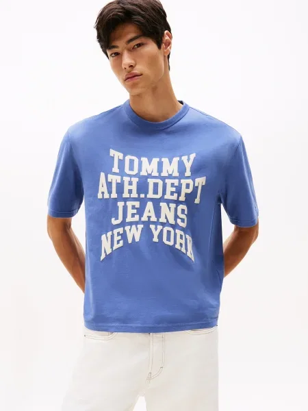 Tommy Jeans Tricou VARSITY albastru regal alb