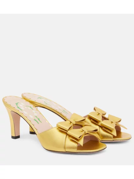 Papuci tip mules Valentino Garavani din piele auriu