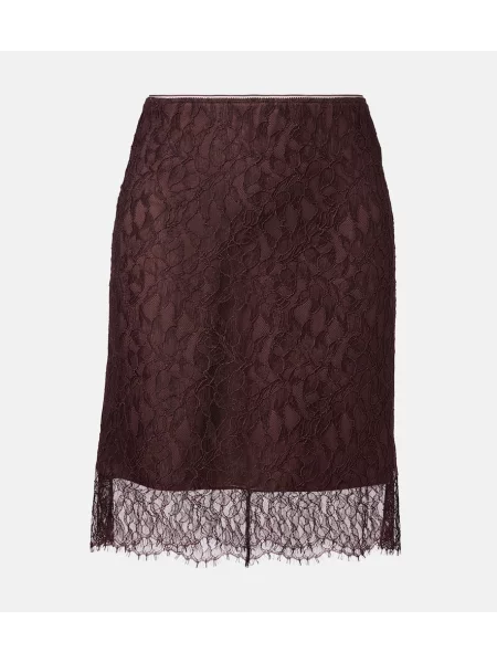 Fustă midi Vince din dantelă până la genunchi bordo