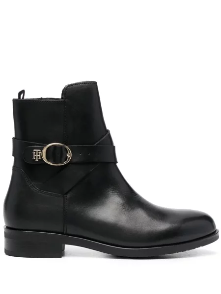 Cizme scurte Tommy Hilfiger din piele cu cataramă negru