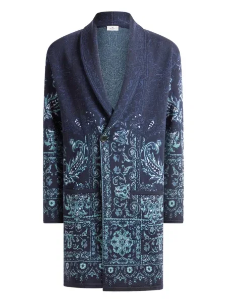 Cardigan Etro cu model paisley din jacard albastru