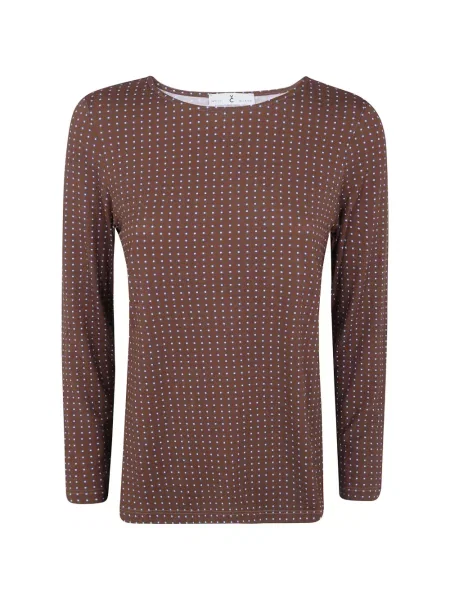 Lung tricou Why Ci cu imagine cu imprimeu geometric maro
