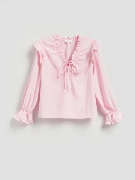 Reserved Cămașă cu volănașe roz-pastel roz