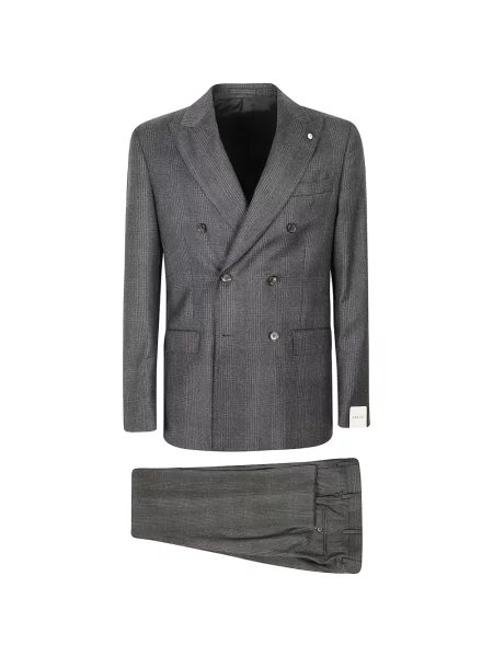 Costum L.b.m. în carouri cu două rânduri de nasturi gri