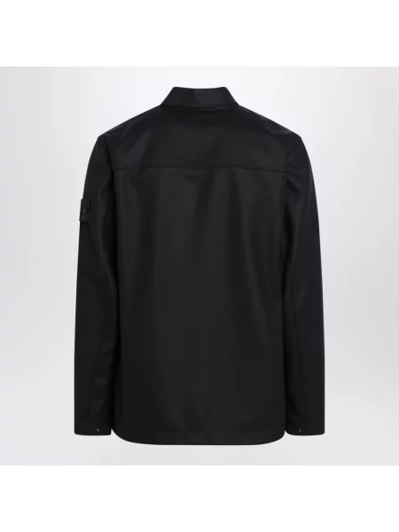 Kurtka koszulowa Stone Island wełniana z długim rękawem z kamieniami czarna