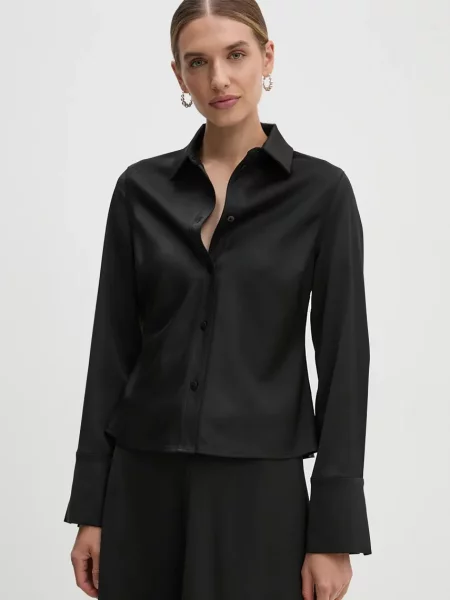 Риза Maria дамска със стандартна кройка с класическа яка черно