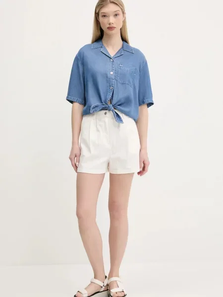 Tommy Jeans szorty gładkie high waist beżowy