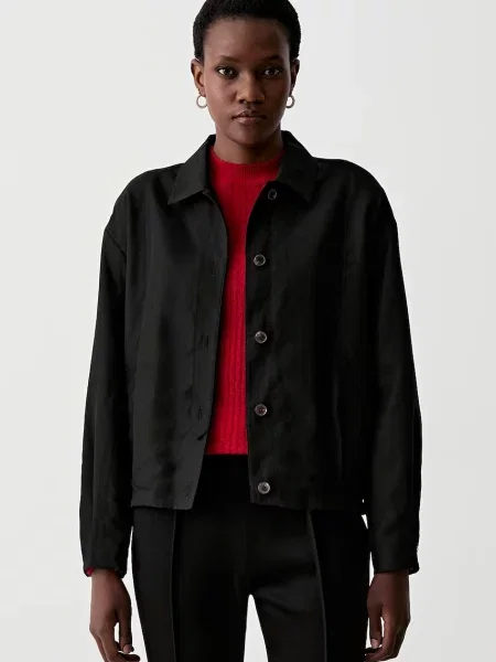 Tommy Hilfiger geacă tip cămașă pentru femei cu amestec de in negru
