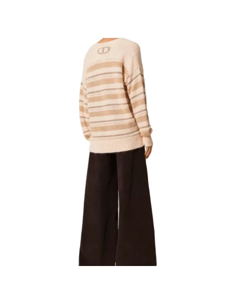 Twinset spodnie sztruksowe proste high waist brązowy