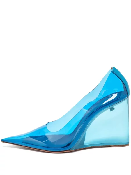 Прозрачни полуотворени обувки Amina Muaddi с клин ток синьо