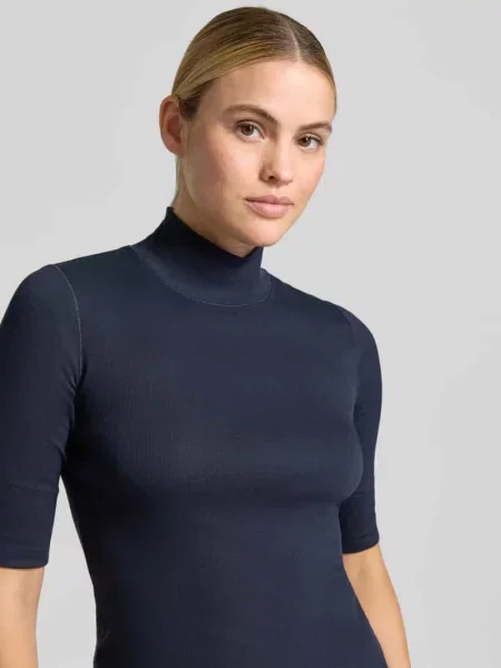 Bluzka z długim rękawem o kroju slim fit z mieszanki bawełny Marc Cain granatowa