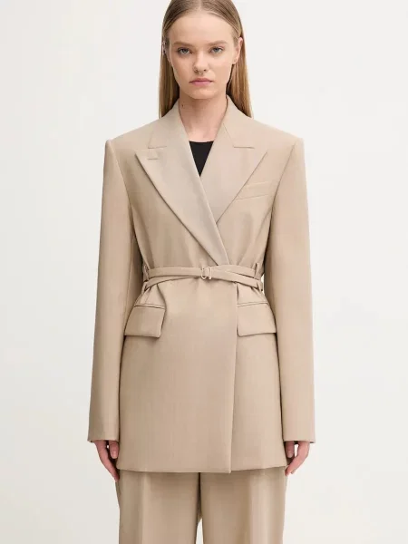 Sportmax geacă de lână TUBINGA cu doua rânduri de uni bej