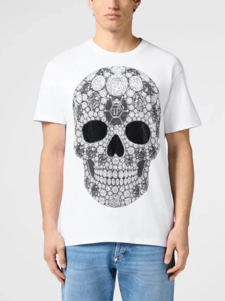 Tricou Philipp Plein cu decolteu rotund alb
