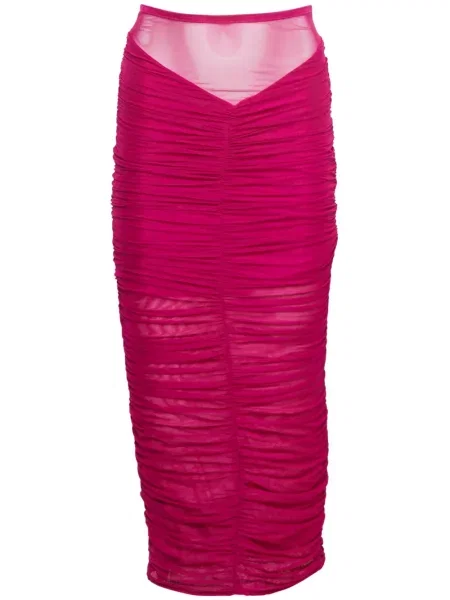 Fustă midi Fleur Du Mal transparente până la genunchi roșu