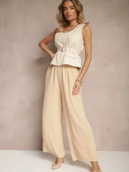 Szerokie Spodnie Typu Palazzo High Waist Araneira beżowe