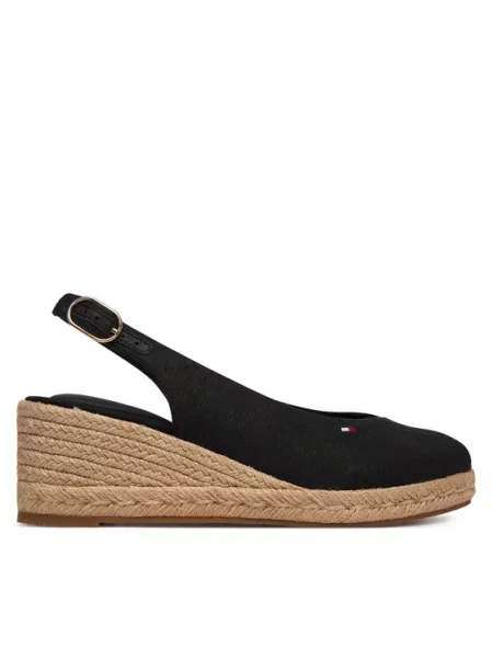 Tommy Hilfiger Espadrile Mid Wedge Espad Slingback črna