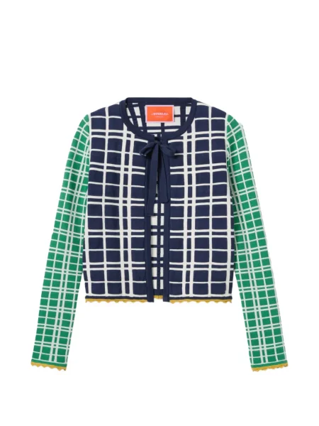 Cardigan La Doublej în carouri cu legături albastru