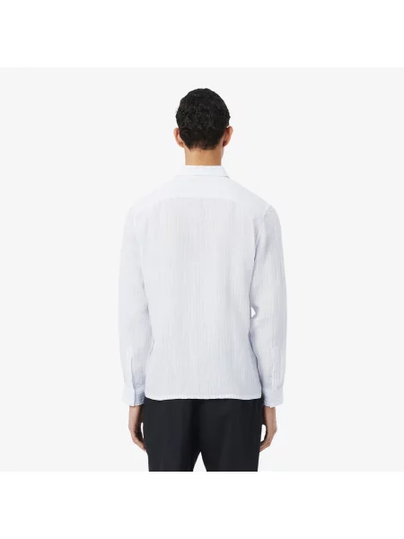 Lacoste Lniana Koszula Button-Down W Paski Regular Fit niebieska
