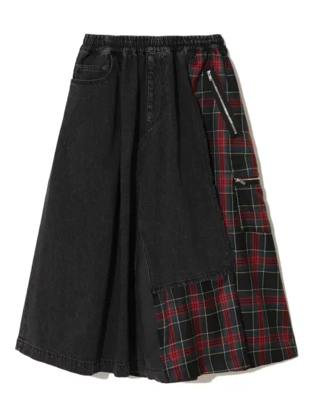 Fustă midi Undercover în carouri până la genunchi negru