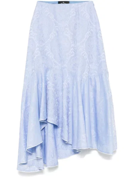 Fustă midi Etro cu model paisley din jacard până la genunchi albastru